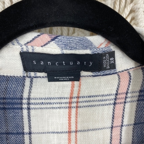 Sanctuary Gray Plaid flannel Boyfriend Shirt Collared Button Down Long Sleeve XS - Picture 2 of 5